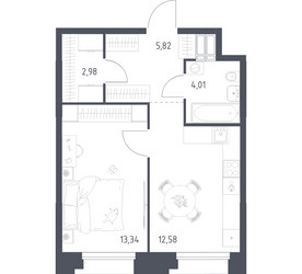 Планировка однокомнатной(апартаменты) площадью 38.73 квадратных метров в ЖК “ЖК Апарт-отель Тропарево парк”