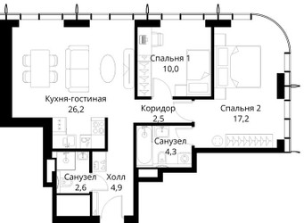 Планировка двухкомнатной(квартира) площадью 67.7 квадратных метров в ЖК “ЖК Сити Бэй”