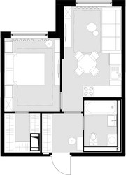 Планировка однокомнатной(квартира) площадью 34 квадратных метров в ЖК “ЖК MALEVICH (Малевич)”