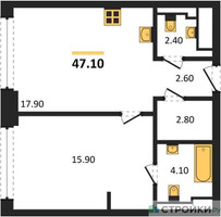 Планировка однокомнатной(квартира) площадью 47.1 квадратных метров в “ЖК СТОУН Грэйн”