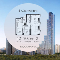 Планировка двухкомнатной(квартира) площадью 70.5 квадратных метров в “ЖК Айс Тауэрс”