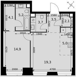 Планировка двухкомнатной(квартира) площадью 57.8 квадратных метров в ЖК “ЖК Амбер Сити”