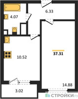 Планировка однокомнатной(квартира) площадью 37.31 квадратных метров в “ЖК Светлый мир БиоПолис”