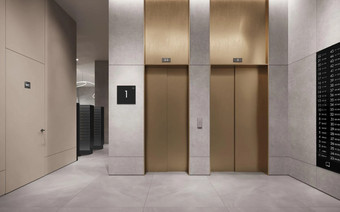 Зона ожидания лифтов в “Левел Нижегородская”