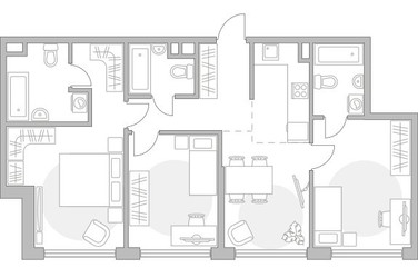 Планировка трехкомнатной(квартира) площадью 82.55 квадратных метров в ЖК “ЖК Мневники от Гранель”