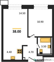 Планировка однокомнатной(апартаменты) площадью 38 квадратных метров в “ЖК Верейская 41”