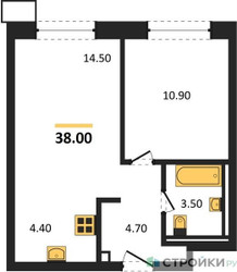 Планировка однокомнатной(апартаменты) площадью 38 квадратных метров в ЖК “ЖК Верейская 41”