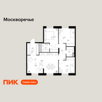 Планировка трехкомнатной(квартира) площадью 83.2 квадратных метров в “ЖК Москворечье”