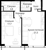 Планировка однокомнатной(квартира) площадью 50.5 квадратных метров в “ЖК Сити Бэй”