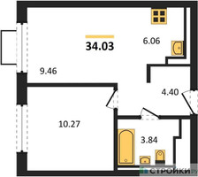 Планировка однокомнатной(квартира) площадью 34.03 квадратных метров в “ЖК Новое Видное”