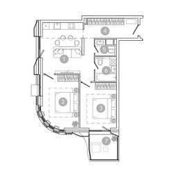 Планировка трехкомнатной(квартира) площадью 63.5 квадратных метров в ЖК “ЖК УНО Соколиная гора”