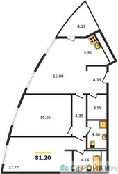 Планировка двухкомнатной(квартира) площадью 81.2 квадратных метров в ЖК “ЖК Врубеля 4”