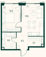 Планировка однокомнатной(квартира) площадью 44.8 квадратных метров в “ЖК Клубный город на реке Primavera (Примавера)”