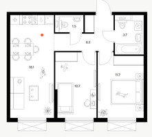 Планировка двухкомнатной(квартира) площадью 51.9 квадратных метров в “ЖК Томилинский бульвар”