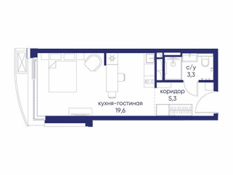 Планировка студии(квартира) площадью 28.22 квадратных метров в ЖК “ЖК Остров”