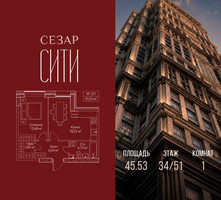Планировка однокомнатной(квартира) площадью 45.53 квадратных метров в “ЖК Сезар Сити”