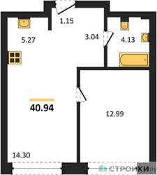 Планировка однокомнатной(квартира) площадью 40.94 квадратных метров в ЖК “ЖК TATE (Тэйт)”