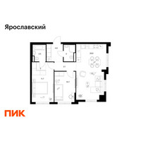 Планировка двухкомнатной(квартира) площадью 66.4 квадратных метров в “ЖК Ярославский”