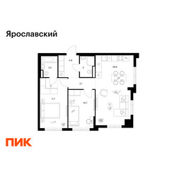Планировка двухкомнатной(квартира) площадью 66.4 квадратных метров в ЖК “ЖК Ярославский”
