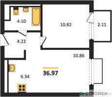 Планировка однокомнатной(квартира) площадью 36.97 квадратных метров в “ЖК Пригород Лесное”
