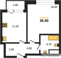 Планировка однокомнатной(квартира) площадью 38.9 квадратных метров в “Квартал Филатов луг”