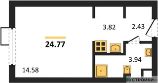 Планировка студии(апартаменты) площадью 24.77 квадратных метров в “ЖК N’ICE LOFT (Найс Лофт)”