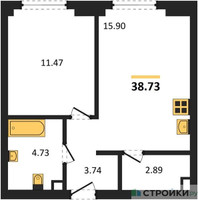 Планировка однокомнатной(квартира) площадью 38.73 квадратных метров в “ЖК "Гранд Фили"”