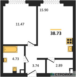 Планировка однокомнатной(квартира) площадью 38.73 квадратных метров в ЖК “ЖК "Гранд Фили"”