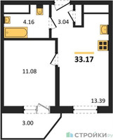 Планировка однокомнатной(квартира) площадью 33.17 квадратных метров в “ЖК ВОСТОК II”