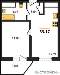 Планировка однокомнатной(квартира) площадью 33.17 квадратных метров в ЖК “ЖК ВОСТОК II”