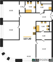 Планировка трехкомнатной(квартира) площадью 127.2 квадратных метров в “ЖК Большая Татарская 35”