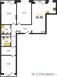 Планировка трехкомнатной(квартира) площадью 81.9 квадратных метров в ЖК “ЖК Новая Щербинка”