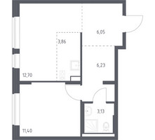 Планировка однокомнатной(квартира) площадью 43.37 квадратных метров в “ЖК Подольские кварталы”