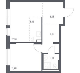 Планировка однокомнатной(квартира) площадью 43.37 квадратных метров в ЖК “ЖК Подольские кварталы”