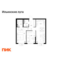 Планировка двухкомнатной(квартира) площадью 55.51 квадратных метров в “ЖК Ильинские луга”