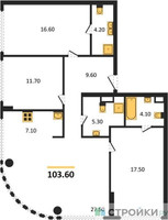 Планировка трехкомнатной(квартира) площадью 104.7 квадратных метров в “ЖК River Park Кутузовский (Ривер Парк Тауэрс)”