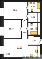 Планировка двухкомнатной(квартира) площадью 64.5 квадратных метров в “ЖК SOUL (СОУЛ)”
