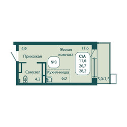 Планировка однокомнатной(квартира) площадью 28.2 квадратных метров в ЖК “ЖК Андреевка Life (Андреевка Лайф)”