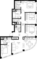 Планировка 4+ комнатной(квартира) площадью 100.68 квадратных метров в “ЖК Сити Бэй”