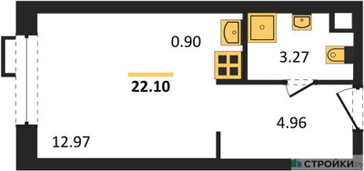 Планировка студии(апартаменты) площадью 22.1 квадратных метров в “ЖК N’ICE LOFT (Найс Лофт)”