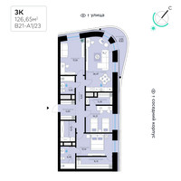 Планировка трехкомнатной(квартира) площадью 126.7 квадратных метров в “СберСити в Рублево-Архангельском”