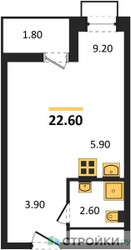Планировка студии(квартира) площадью 22.6 квадратных метров в ЖК “ЖК Скандинавия”