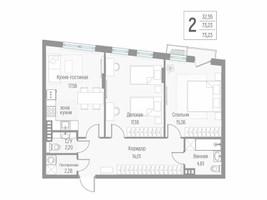 Планировка двухкомнатной(квартира) площадью 73.3 квадратных метров в “ЖК Эльйон”