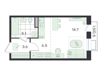 Планировка студии(квартира) площадью 30.4 квадратных метров в ЖК “ЖК G3 Театральный”
