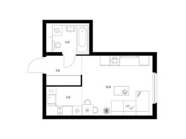 Планировка студии(квартира) площадью 28.5 квадратных метров в “ЖК Кронштадтский 9”