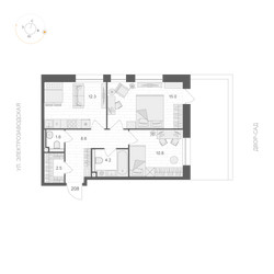 Планировка двухкомнатной(апартаменты) площадью 55 квадратных метров в ЖК “ЖК ARTEL (Артель)”