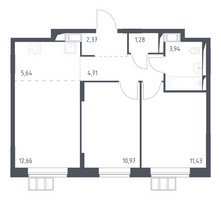 Планировка двухкомнатной(квартира) площадью 53 квадратных метров в “ЖК Алхимово”