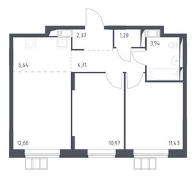 Планировка двухкомнатной(квартира) площадью 53 квадратных метров в ЖК “ЖК Алхимово”