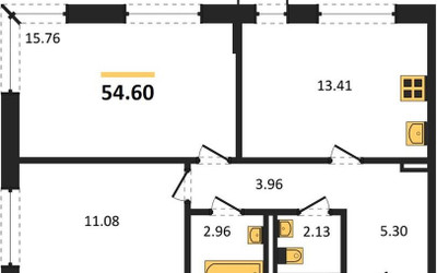 Планировка двухкомнатной(квартира) площадью 54.6 квадратных метров в ЖК “ЖК Квартал Западный”