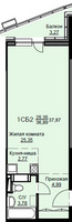 Планировка студии(квартира) площадью 38.3 квадратных метров в “ЖК Соболевка”